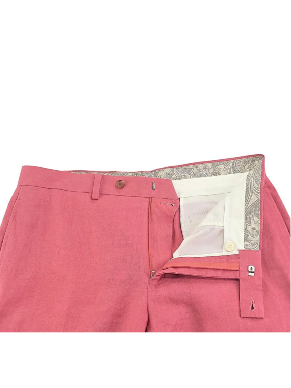 Ralph Lauren Mens 33x30 100% Linen Pants Salmon Pink Flat Front Preppy Resort